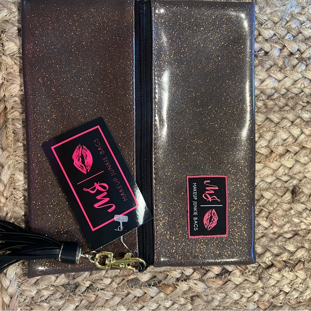 Makeup Junkie Chocolate Brown Small Glitter Clutch